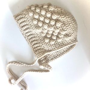 Hand-Knit Cream-colored 12mo Bonnet